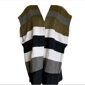 LUCKY BRAND Striped Open Front Poncho Vest with front pockets